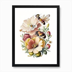 Flower With Bees 3 Vintage Art Print