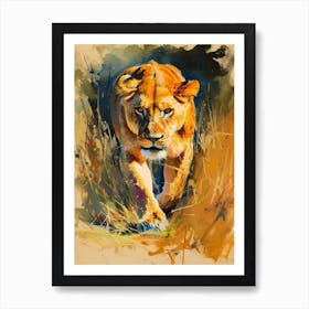Southwest African Lioness On The Prowl Fauvist Painting 1 Art Print