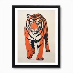 Tiger, Woodblock Animal  Drawing 6 Art Print