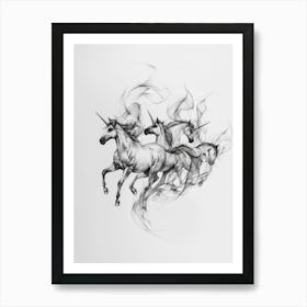 Unicorns Galloping Soft Shading Illustration Art Print