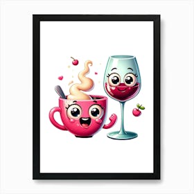 Cute Couple Drinking Wine Art Print