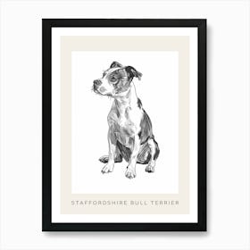 Staffordshire Bull Terrier Dog Line Sketch 1 Poster Art Print