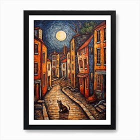 Painting Of London With A Cat In The Style Of Renaissance, Da Vinci 1 Art Print