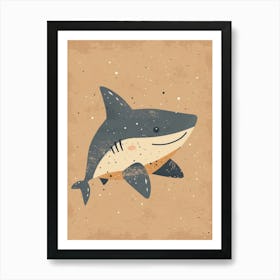 Cute Shark Beige Background 4 Art Print