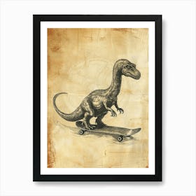 Vintage Apatosaurus Dinosaur On A Skateboard 2 Art Print