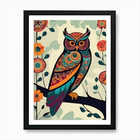 Owl On A Branch with Flowers, 1466 Art Print