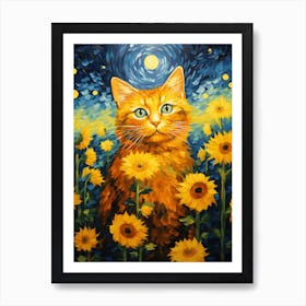 Cat In Sunflowers Art Print