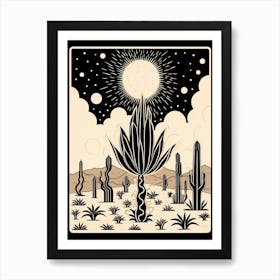 B&W Cactus Illustration Ferocactus Cactus 2 Art Print