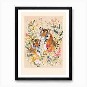 Folksy Floral Animal Drawing Tiger 4 Poster Art Print