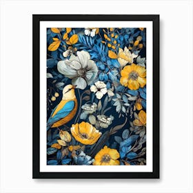 Bird And Flowers nature meadow Art Print