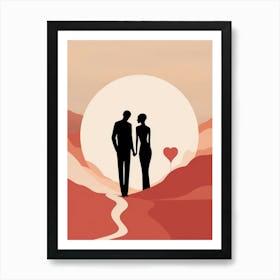 Sunset Block Colour Geometric Heart 2 Art Print