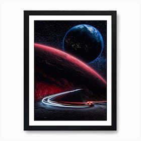 Speed Trails And Planets Mars And Earth Art Print