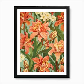 Seamless Pattern With Orange Lilies Art Print