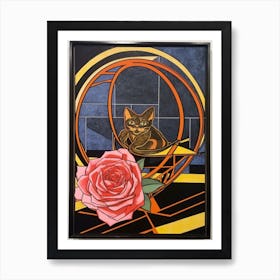Rose With A Cat 3 Abstract Expressionist Art Print