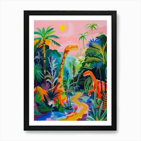 Abstract Colourful Dinosaur In The Jungle 2 Art Print