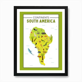 Continents South America Map animals Art Print