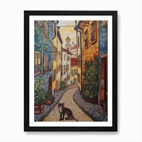 Painting Of Prague With A Cat In The Style Of William Morris 3 Art Print