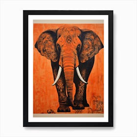 Elephant, Woodblock Animal  Drawing 4 Art Print