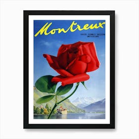 Montreux, Switzerland, Red Rose On The Coast Art Print