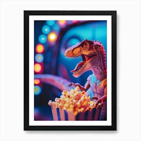 Pastel Toy Dinosaur Eating Popcorn 1 Art Print