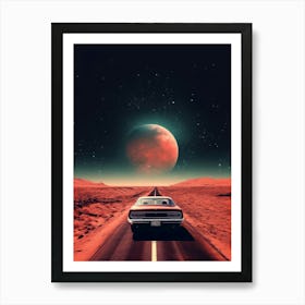 Car On The Road Retro Racing Car Art Print