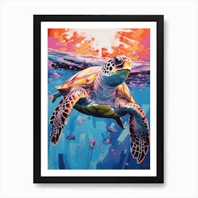 Paint Splash Sea Turtle 2 Art Print