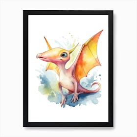 Pterodactyl Cute Dinosaur Watercolour 4 Art Print