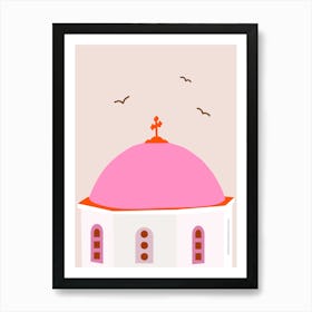 Santorini Greece Pink And Orange Art Print