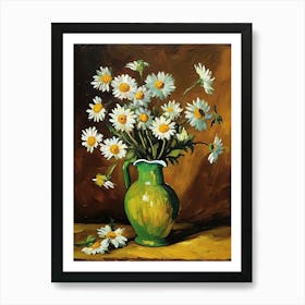 Daisies In A Green Pitcher Art Print