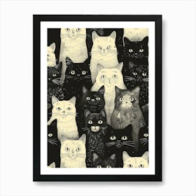 Perfectly Repeatable Artwork With Cute Cat Faces 06 Art Print