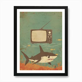 Shark & A Tv Muted Pastels 2 Art Print