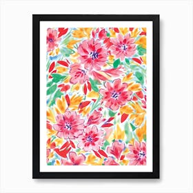 Watercolour Florals Red & Yellow Art Print