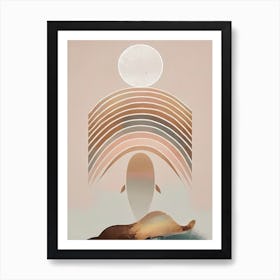 Whale and Full Moon - Abstract Minimal Boho Beach Art Print