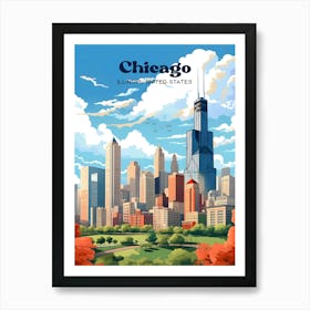 Chicago Illinois United States Tranquil Modern Travel Illustration Art Print