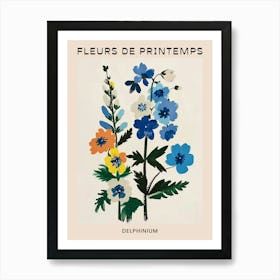 Spring Floral French Poster  Delphinium 2 Art Print