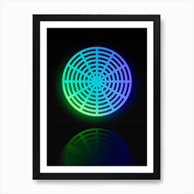 Neon Blue and Green Geometric Glyph on Black n.0263 Art Print