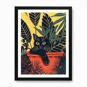 Cute Black Cat in a Plant Pot 8 Art Print