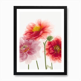 Dahlia Flowers Acrylic Painting In Pastel Colours 8 Art Print