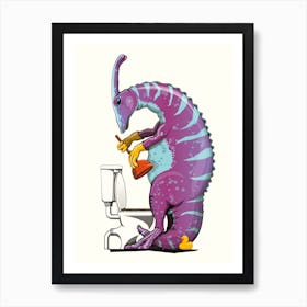 Dinosaur Parasaurolophus Unblocking Toilet Art Print