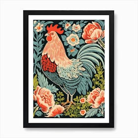 Vintage Bird Linocut Chicken 5 Art Print
