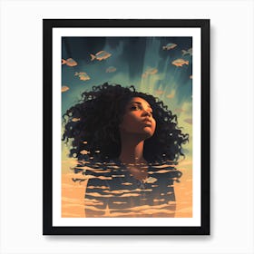 Water Girl Ocean Dive Art Print