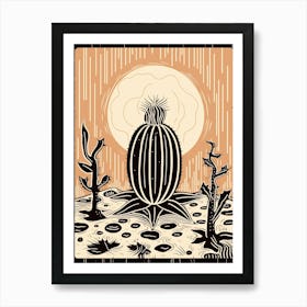 B&W Cactus Illustration Melocactus 1 Art Print