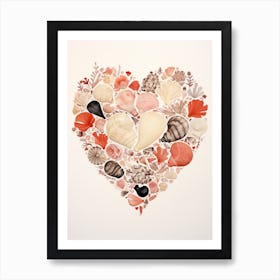 Cream Detailed Shell Heart Illustration 4 Art Print