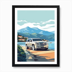 A Cadillac Escalade Car In The Lake Como Italy Illustration 2 Art Print