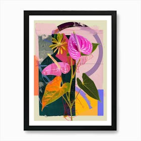 Flamingo Flower (Anthurium) 3 Neon Flower Collage Art Print
