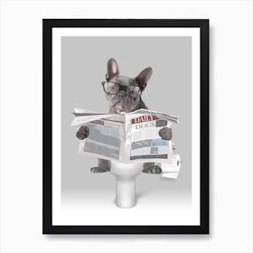 French Bulldog On The Toilet Art Print