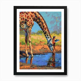 Giraffe Drinking From The Water 3 Art Print