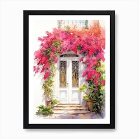 Cannes, France   Mediterranean Doors Watercolour Painting 1 Art Print