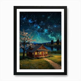 Night Scene With A House Art Print