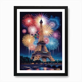 Eiffel Tower Fireworks Art Print